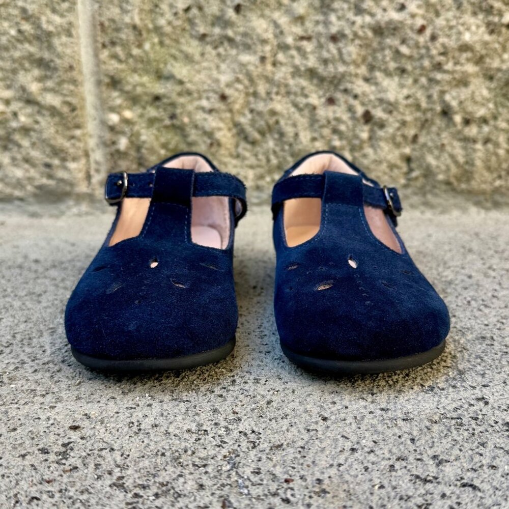 FLEURISSE Josephine T-Bar Shoes Girls 27 Navy Blue Suede Mary Janes Dress Shoe - Picture 6 of 10